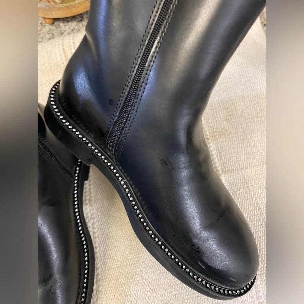 Zara Chic Black Leather Boots with Silver Studs Sz 33